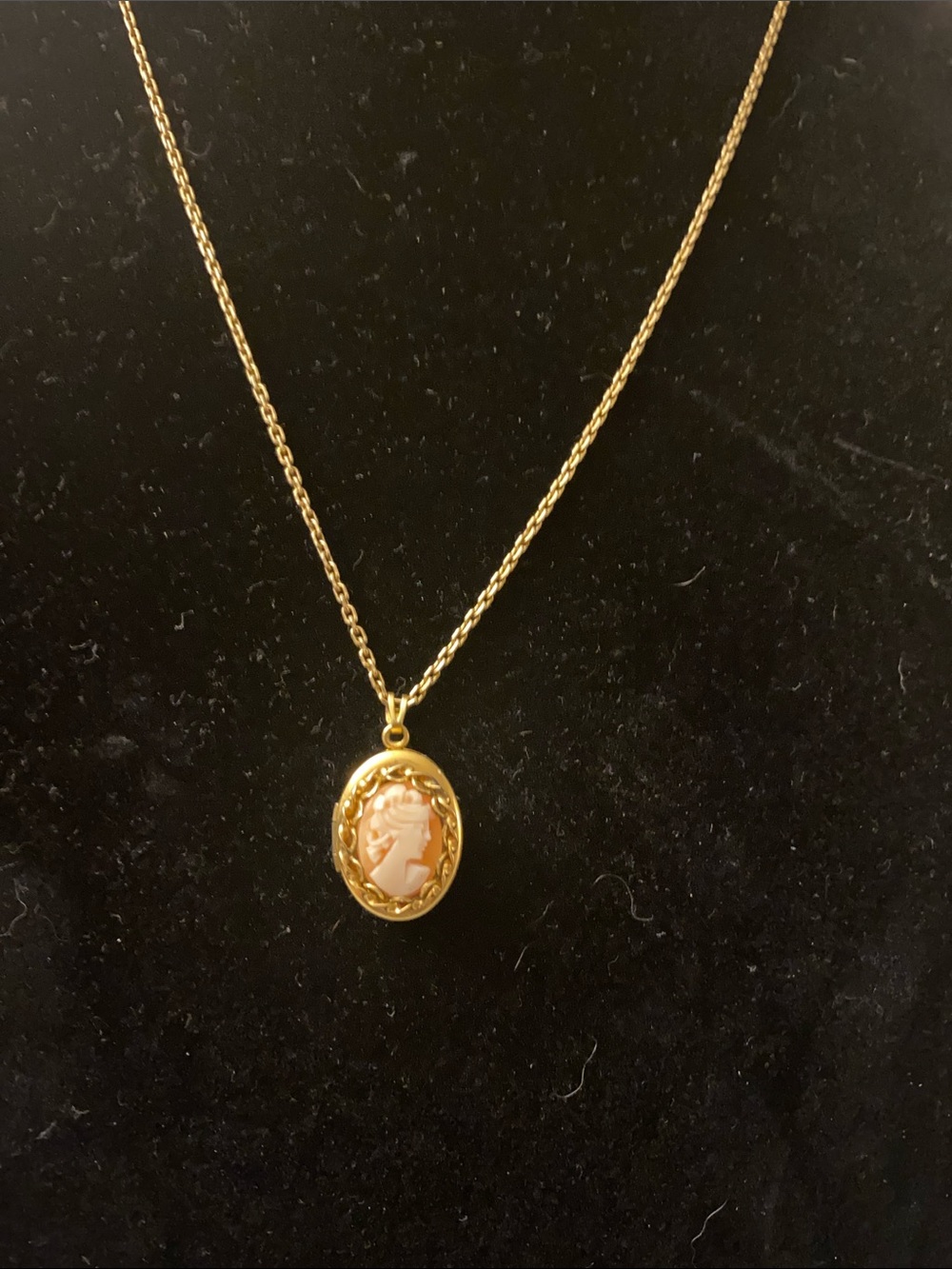 1/20 12K Gold Cameo Locket Pendant Necklace